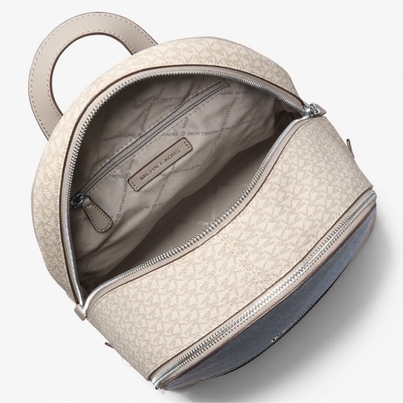 Michael Kors Rhea Medium Color-Block Signature Logo Backpack Light Sky Multi - Picture 8 of 9